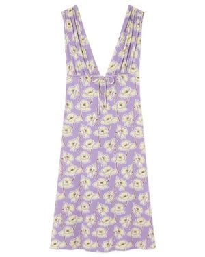 Versace Poppies V-Neck Midi Dress - Purple