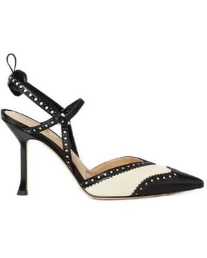 Fendi Colibrì Brogues High-Heeled Parchment And Leather Slingbacks - Metallic
