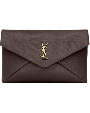 Saint Laurent Cassandre Large Envelope Pouch - Brown