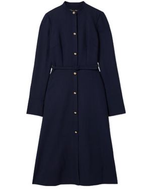 Oscar de la Renta Belted Wool-Blend Midi Dress - Blue