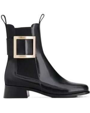 Roger Vivier Très Vivier Metal-Buckled Chelsea Boots - Black