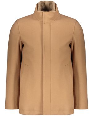 Herno High Neck Zip-Up Coat - Brown