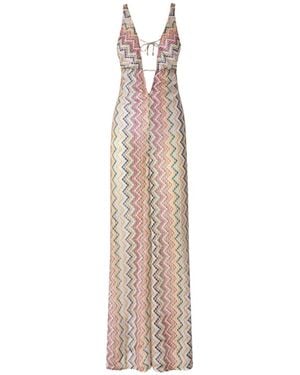 Missoni Sleeveless Zigzag-Knit Jumpsuit - Natural