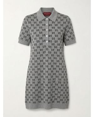 Gucci Monogrammed Intarsia Polo Dress - Grey