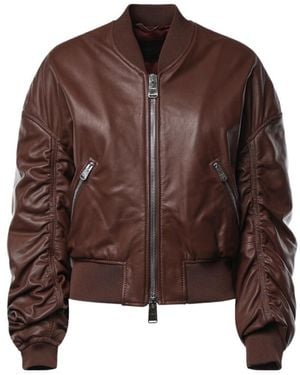 Dondup Ruched Leather Bomber Jacket - Brown