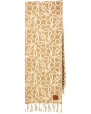 Loewe Anagram Intarsia Fringed Scarf - Metallic
