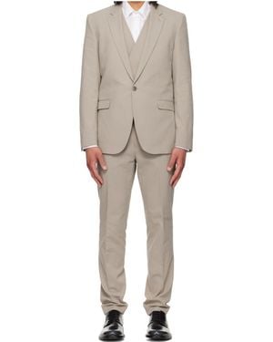 BOSS Taupe Three-Piece Extra-Slim-Fit Stretch-Cotton Seersucker Suit - Grey