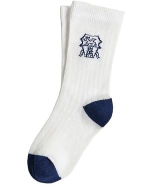 Brunello Cucinelli Intarsia Rib Knit Socks - Blue