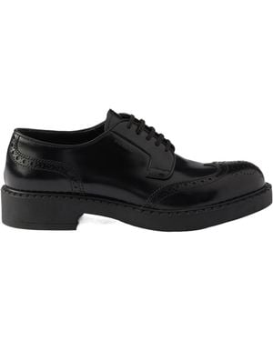 Prada Chocolate Brushed Leather Derby Brogues - Black