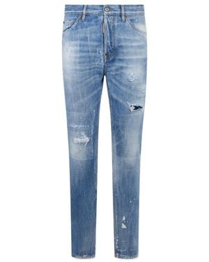 DSquared² Teddy Distressed Straight-Leg Jeans - Blue