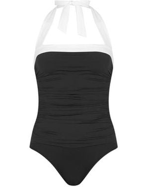 Ralph Lauren Shirred Contrast Trim Swimsuit - Black