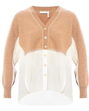 Chloé Two-Tone Panelled Cardigan - White