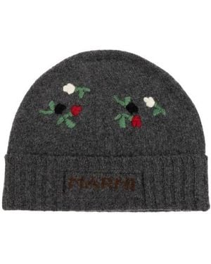 Marni Knitted Embroidered Beanie - Black