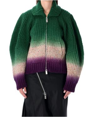 Sacai Gradient Pattern Knitted Bomber Cardigan - Green
