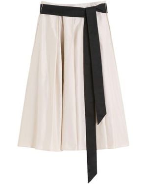 Max Mara Belted Pleated Midi Skirt - White