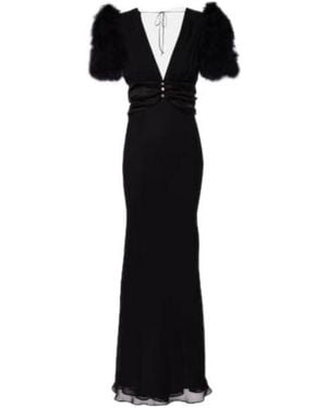 Alessandra Rich Feather-Trimmed Silk Georgette Gown - Black