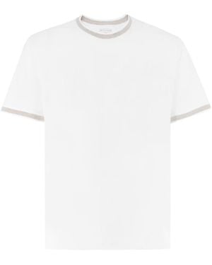 Eleventy Striped-Tipping Crewneck T-Shirt - White