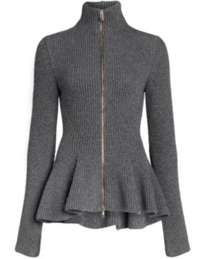 Alaïa Alaïa Zip-Up Ribbed Knitted Sweater - Gray