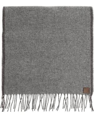 Eleventy Fringed Logo-Patch Scarf - Grey