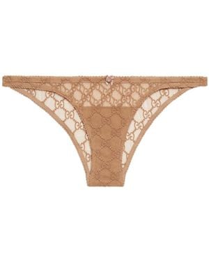 Gucci Gg-Jacquard Bow-Detail Briefs - Natural