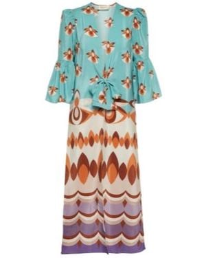 Adriana Degreas Vintage Printed Silk Maxi Dress - Blue