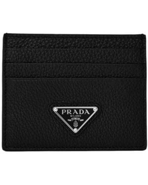 Prada Logo Leather Card Holder - Black