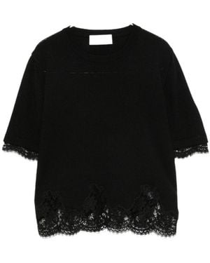 ERMANNO FIRENZE Short-Sleeve Lace-Trim T-Shirt - Black