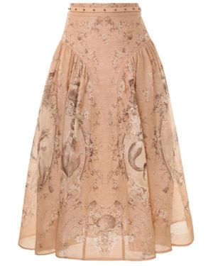 Zimmermann Rebellion Printed Midi Skirt - Natural