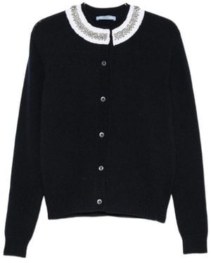 Prada Crystal-Embellished Ruffled-Collar Cardigan - Blue