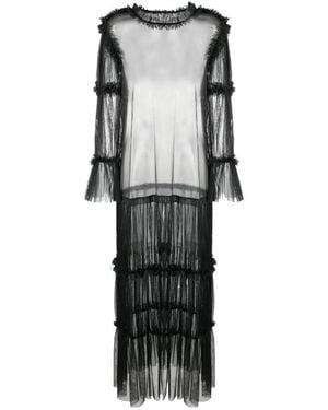 MM6 by Maison Margiela Sheer Long-Length Ruffle-Trim Blouse - Grey