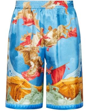 Versace Pattern-Printed Elasticated Waistband Shorts - Blue