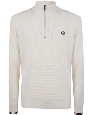Fred Perry Waffle Stitch Half Zip Jumper - White