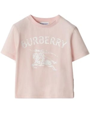 Burberry バーバリーキッズロゴプリントクルーネックTシャツ - Pink