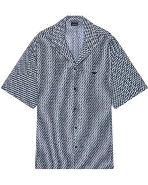 Emporio Armani Buttoned Patterned Beachwear Shirt - Blue