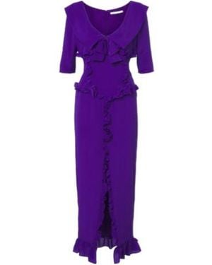 Alessandra Rich Pleated Silk Crepe Midi Dress - Purple