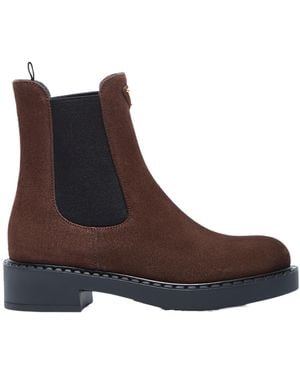 Prada Logo-Plaque Chelsea Boots - Brown
