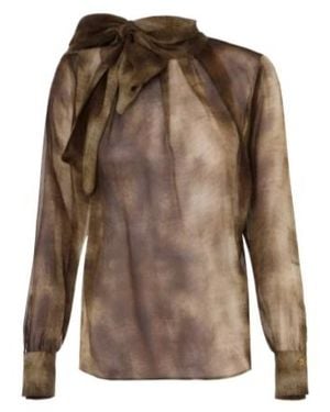 Elisabetta Franchi Tie-Neck Silk Top - Brown