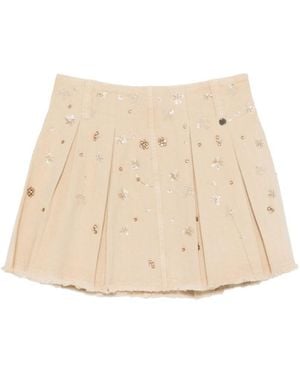 Liu Jo Beaded Pleated Mini Skirt - Natural