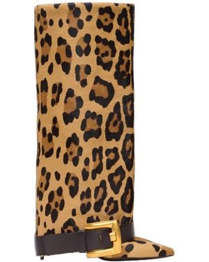 Balmain Anthem Leopard Print Leather Boots - White
