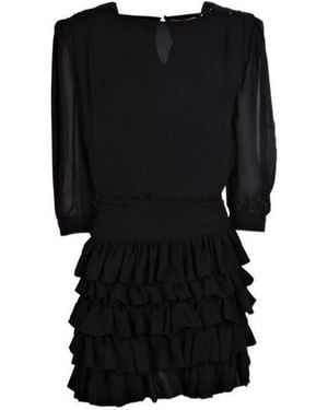 Saint Laurent Sequinned Shoulder Ruffled Dress - Black