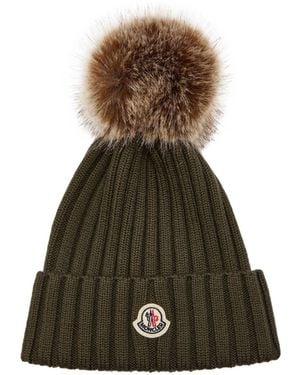 Moncler Ribbed Wool Bobble Hat - Green