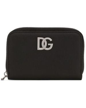 Dolce & Gabbana Logo Plaque Zipped Compact Wallet - Black