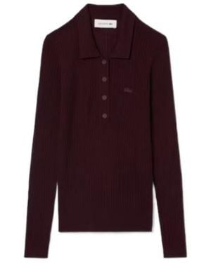 Lacoste 3D Knit Merino Wool Polo Collar Sweater - Purple