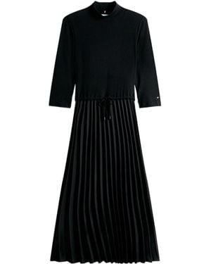 Tommy Hilfiger Ribbed Pleated Midi Dress - Black