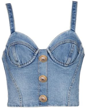Balmain Denim Bustier Top - Blue