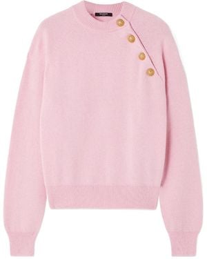 Balmain Button-Embellished Cashmere And Wool-Blend Sweater - Pink