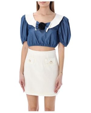 Alessandra Rich Bubble Sleeve Blouse - Blue