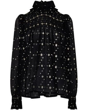 Saint Laurent Ruffle Long Sleeve Blouse - Black