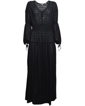 Aspesi Long-Sleeved V-Neck Midi Dress - Black