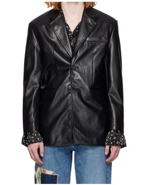 DUNST 2 Button Faux-Leather Blazer - Black